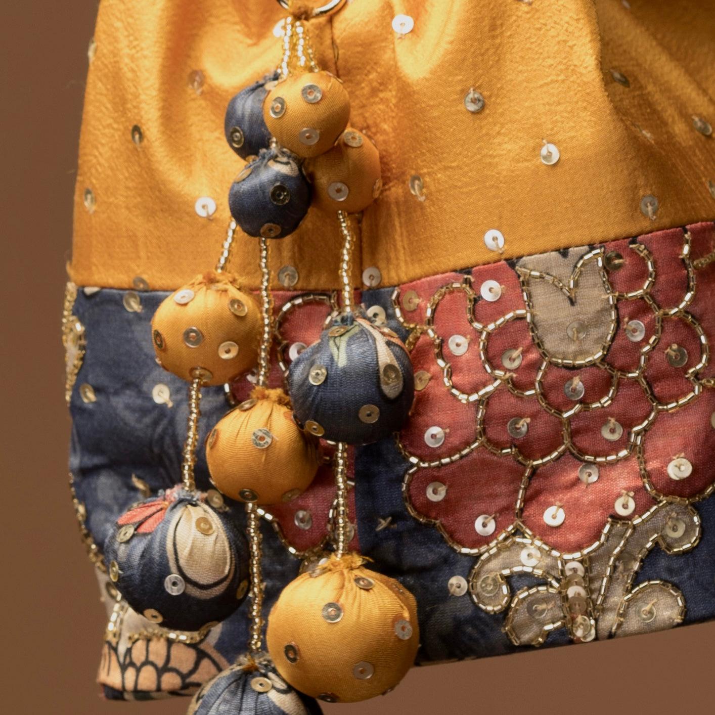 Kalamkari print handbag - Yellow - Ozel