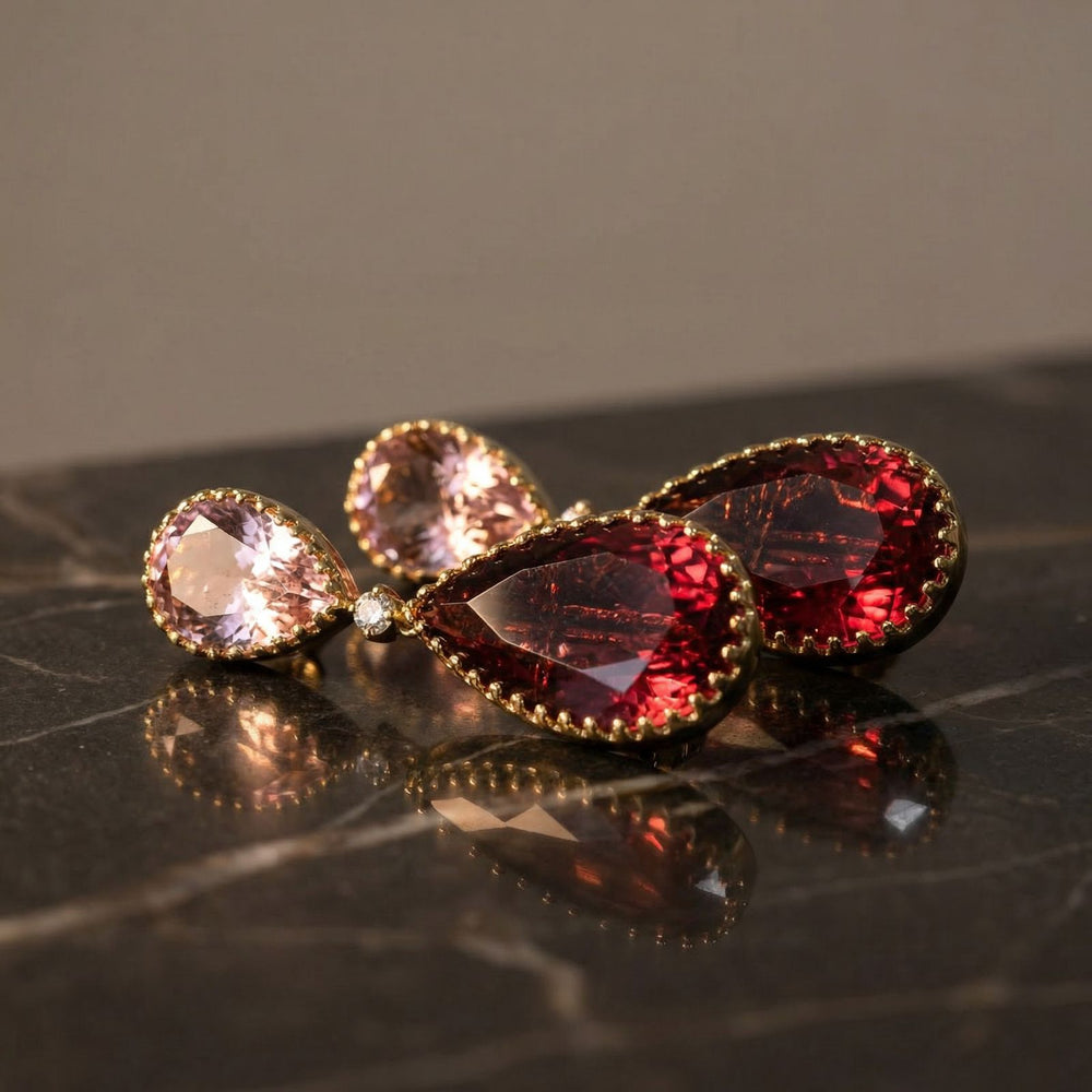 Lumiere drop earrings – worn on ear by Ozel