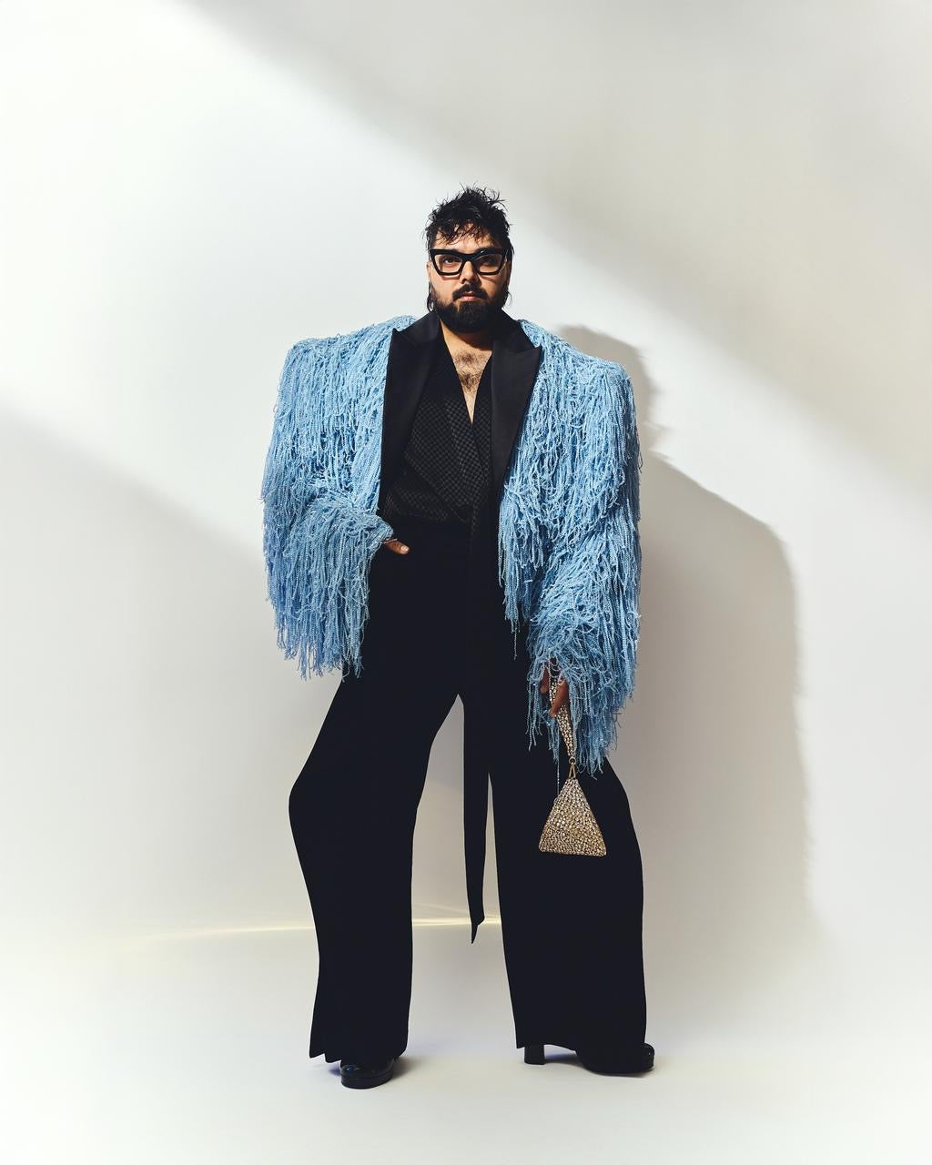 Gold Silver Pyramid Structured Bag