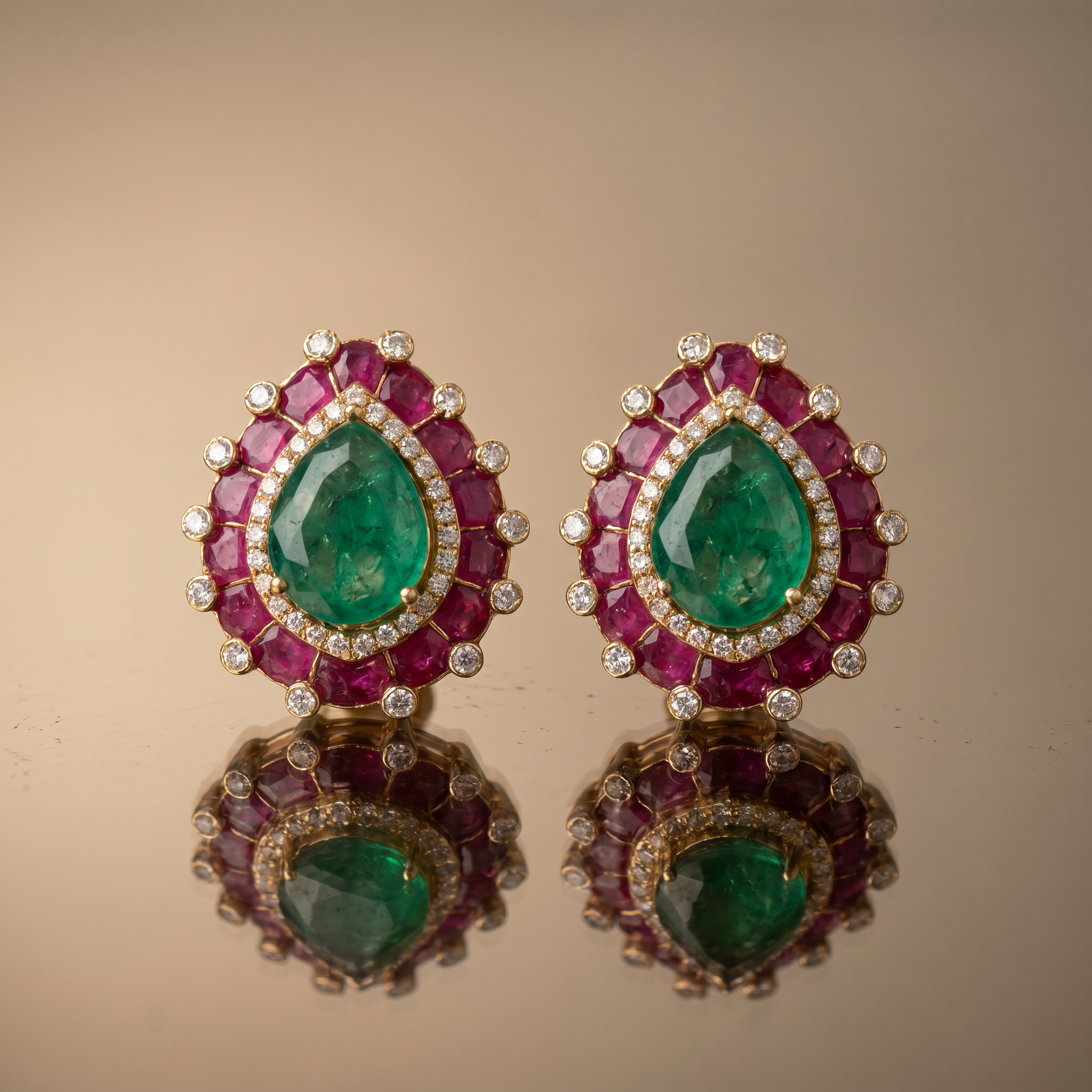 Damini Emerald & Ruby Studs and Ring Set