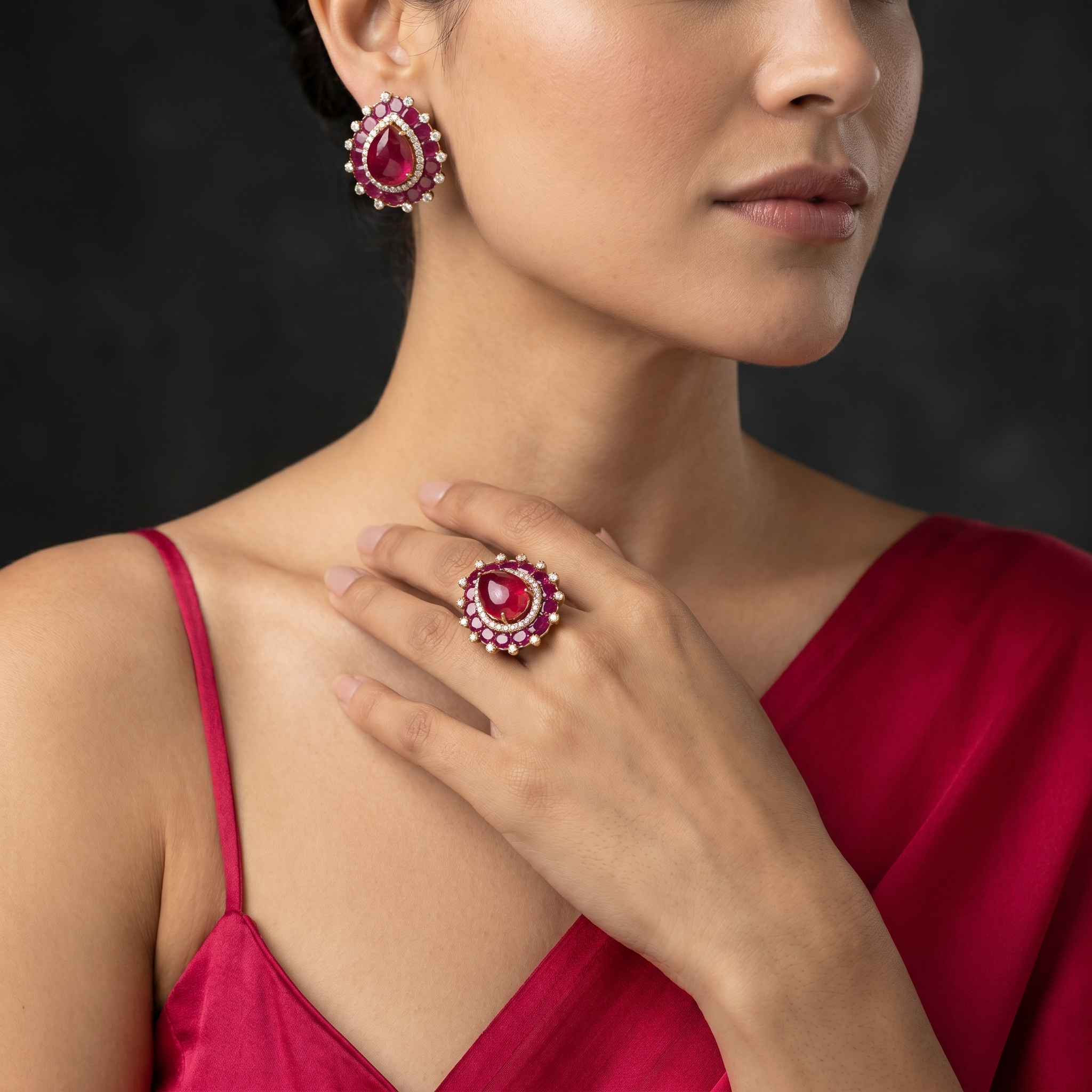 Damini Emerald Studs and Ring Set