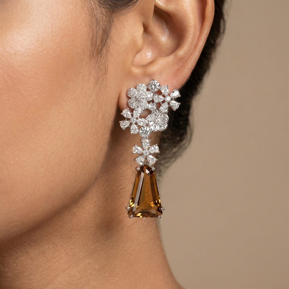 Devika crystal cascade earrings – luminous Indian heirloom by Ozel