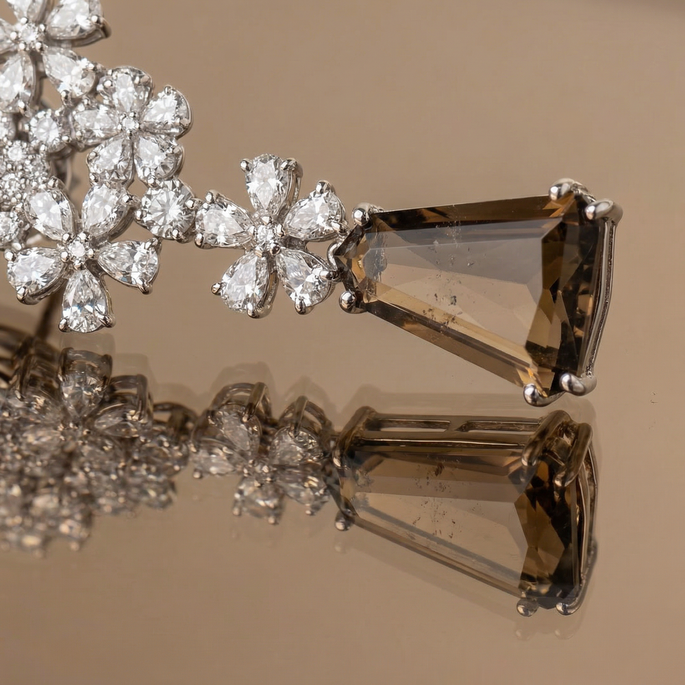 Devika crystal cascade earrings – detail view by Ozel