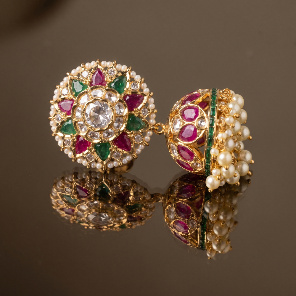 Devyora royal bloom jhumka – detail view by Ozel