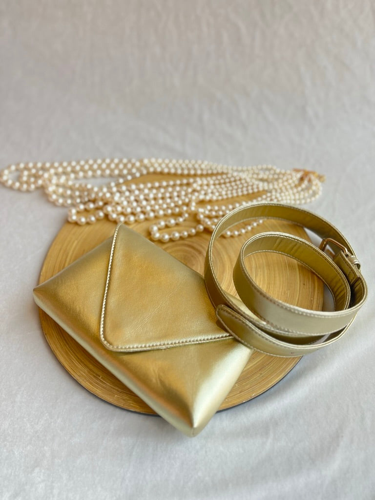Cactus Leather Gold Envelope bag with 18kt gold and diamonds charm