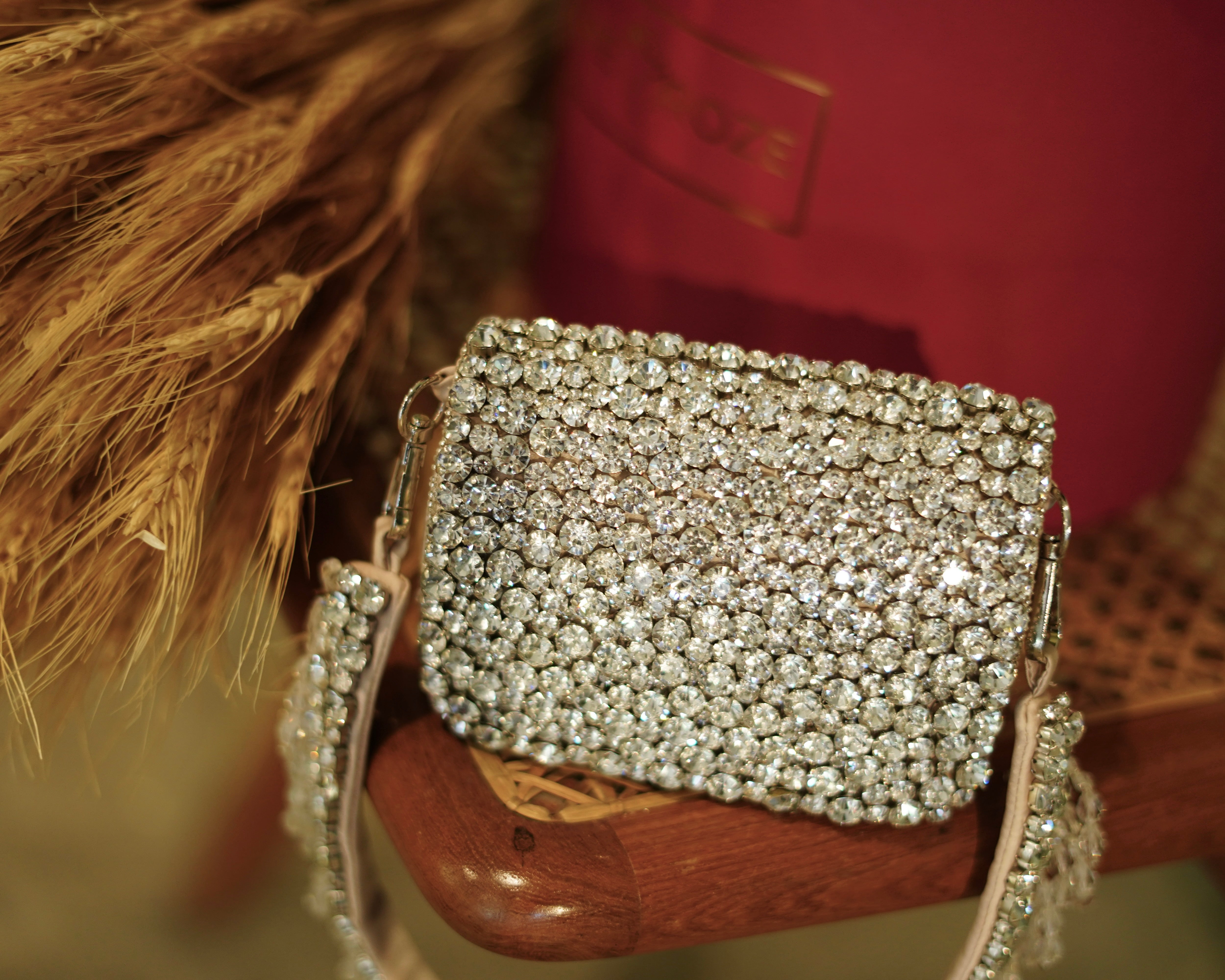 Rhinestones mini flap bag with handle