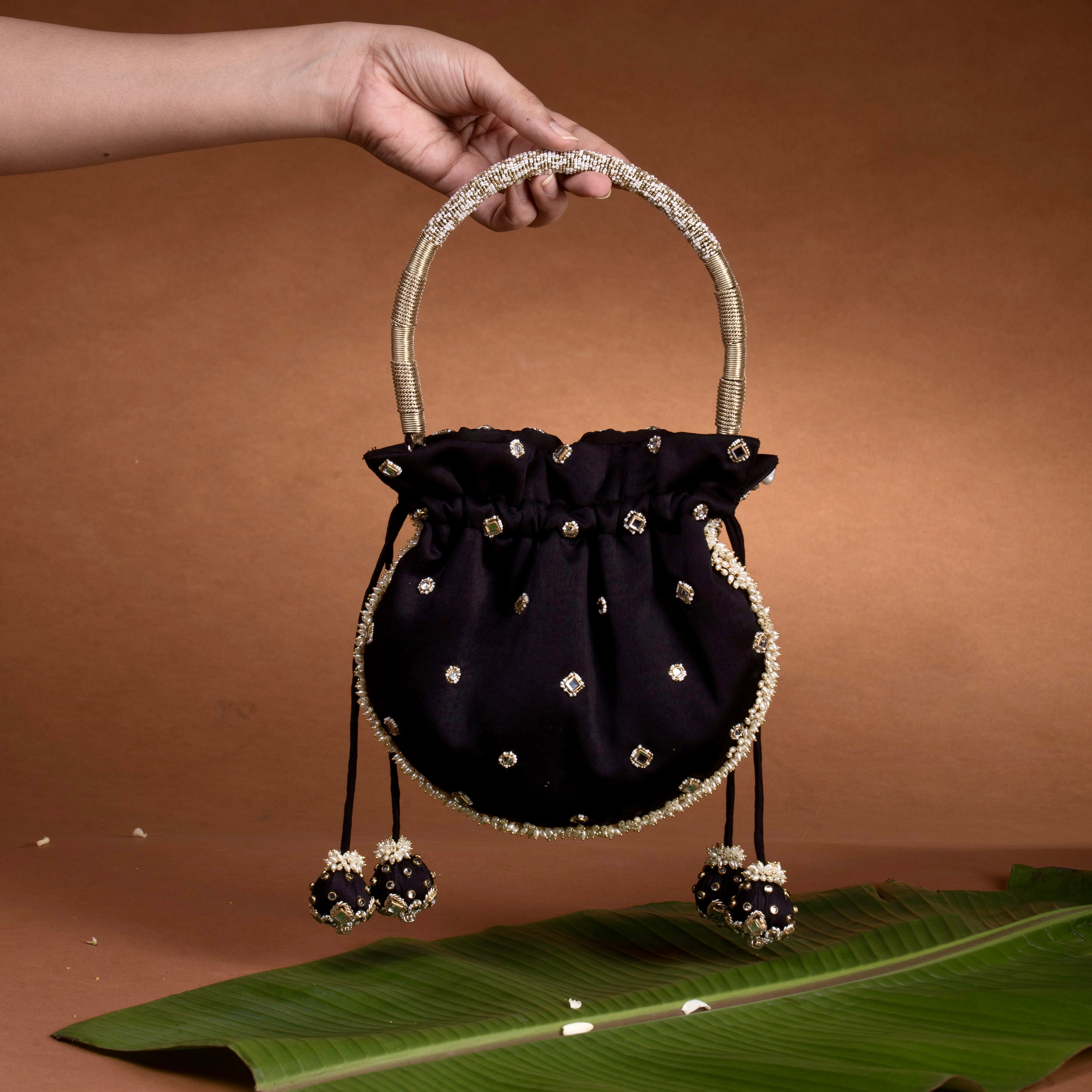 Jadau Embroidered Potli- Black Bag