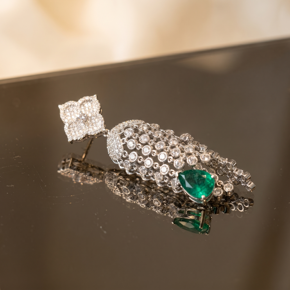 Side profile of Elyzara cascade crystal earrings — Ozel