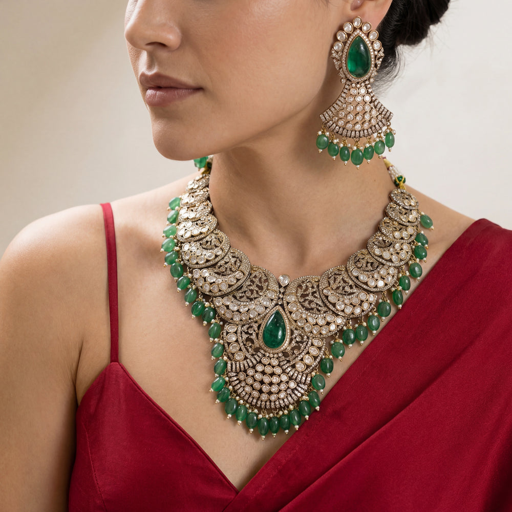 Emerald Princess Necklace Set – luxury Indian necklace set by Ozel