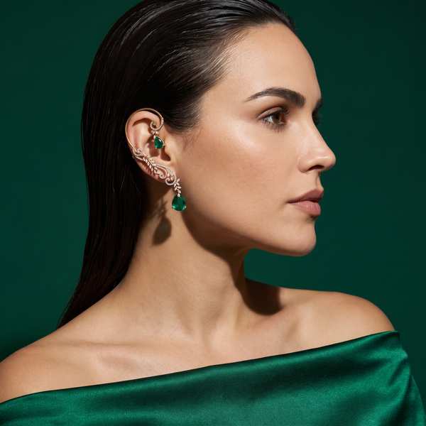 Emerald Wave Ear Cuff Earrings