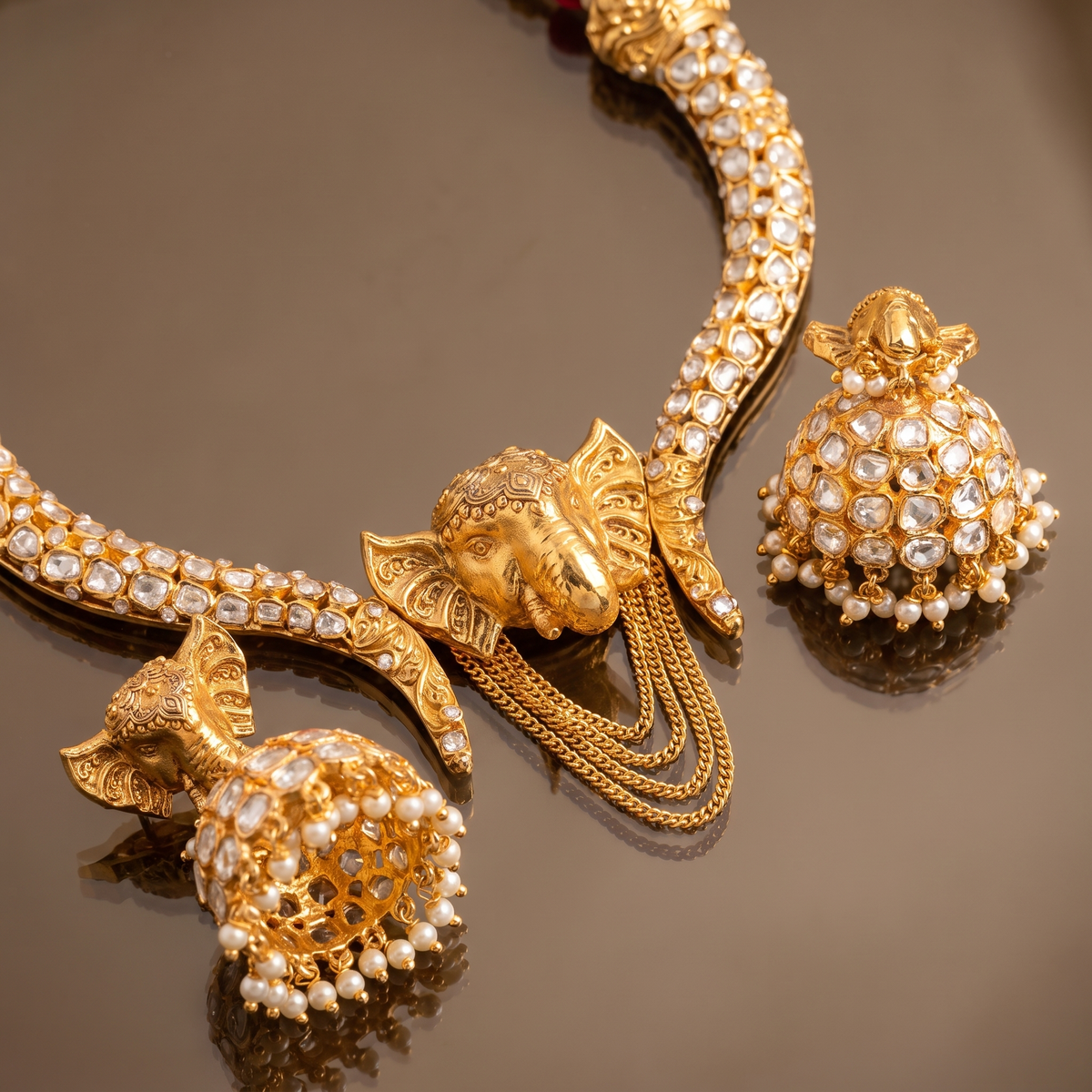 Eshvi Elephant Polki Necklace Set