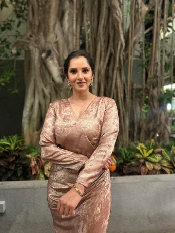 Rose Gold Shimmer Midi Dress – shimmer midi dress by Ozel