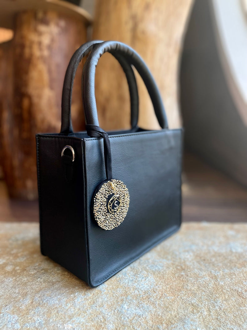 Cactus Leather Book Tote with 18kt gold and diamonds charm