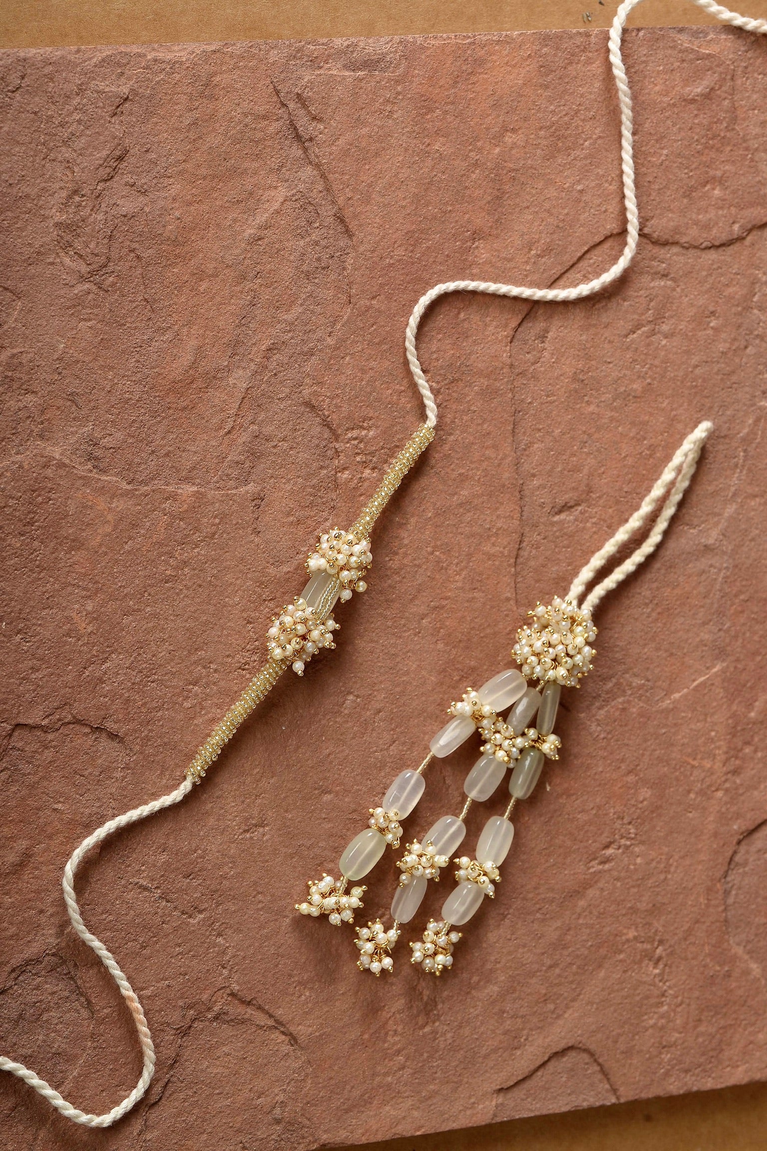Vishesh Green Pearl bunch and stone Rakhi Lumba - Ozel