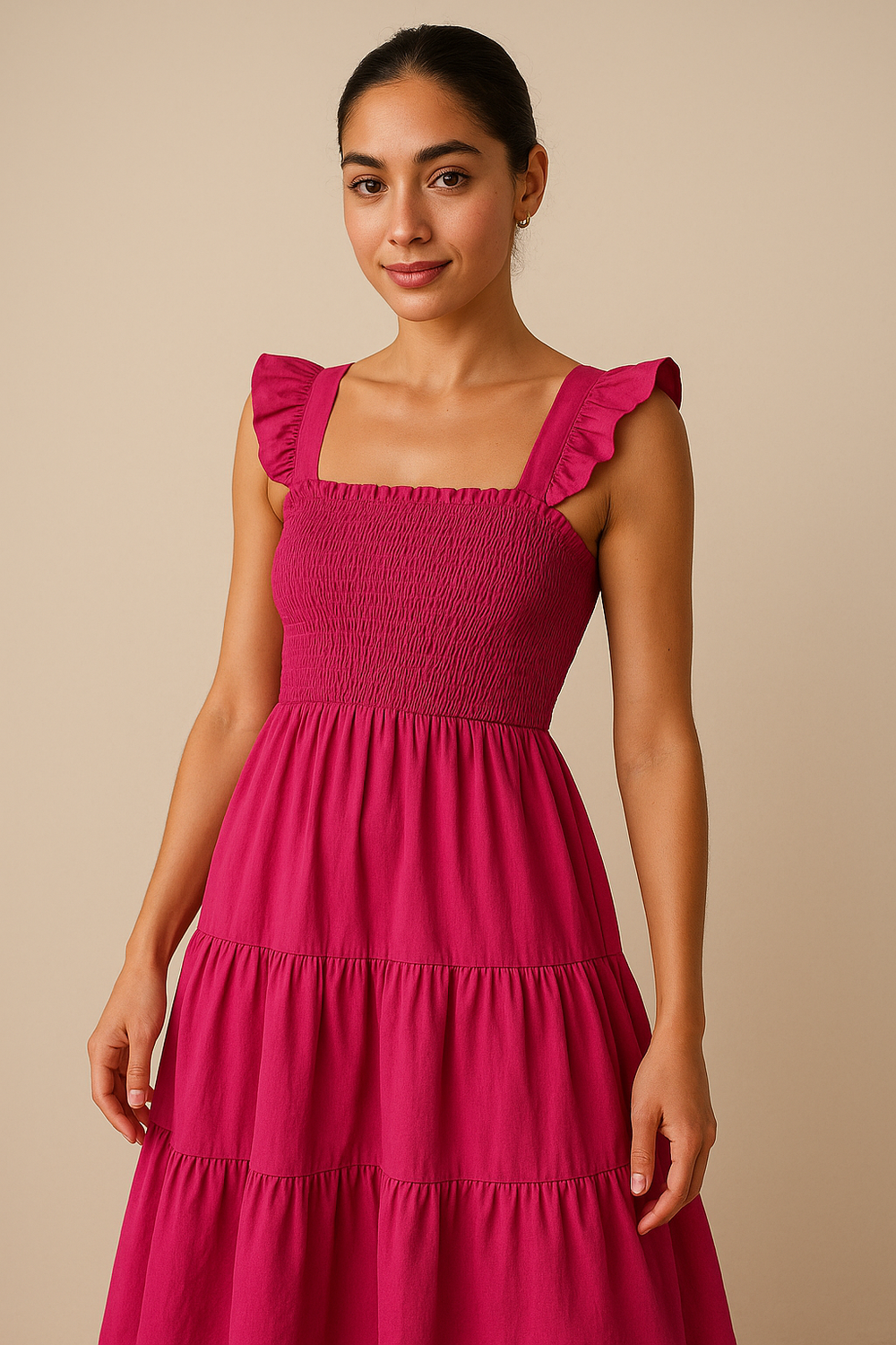 Ruffled poplin smocked midi dress – elegant Indian designer dress by Ozel