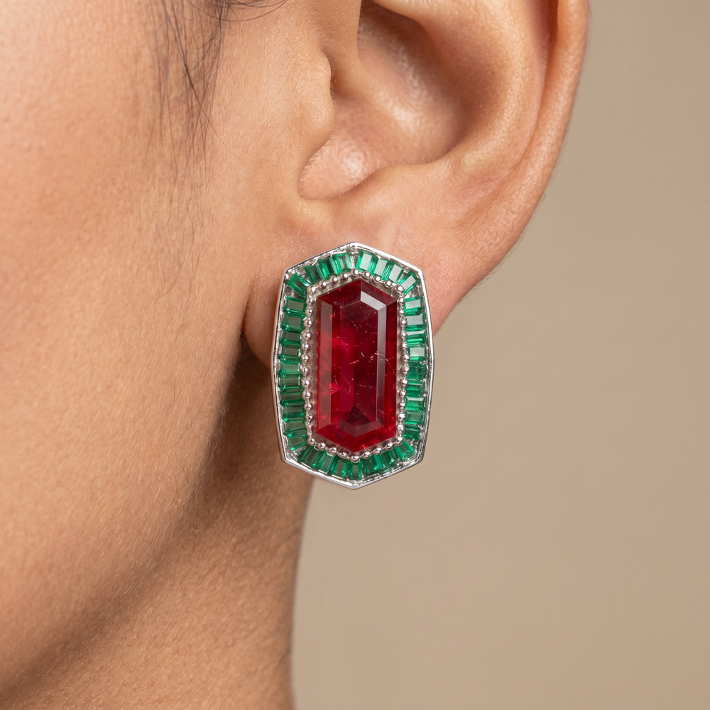 Hazel regal prism stud earrings in heritage gold tone — statement studs by Ozel