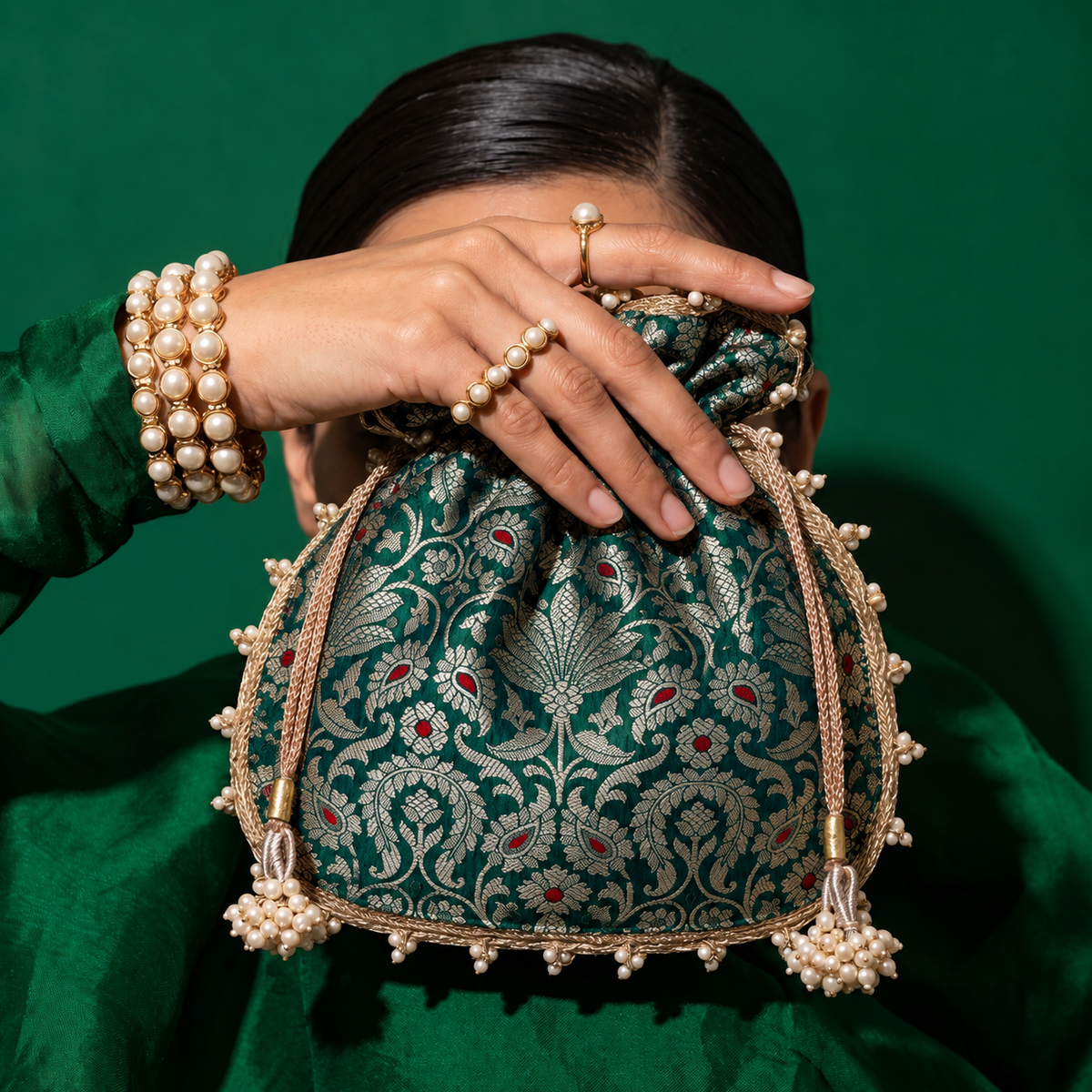 Emerald Brocade Potli Bag