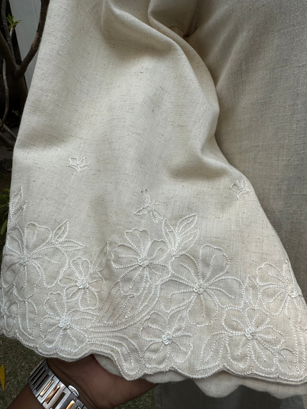 Khadi Dress with Floral Embroidery – embroidered Indian khadi dress by Ozel