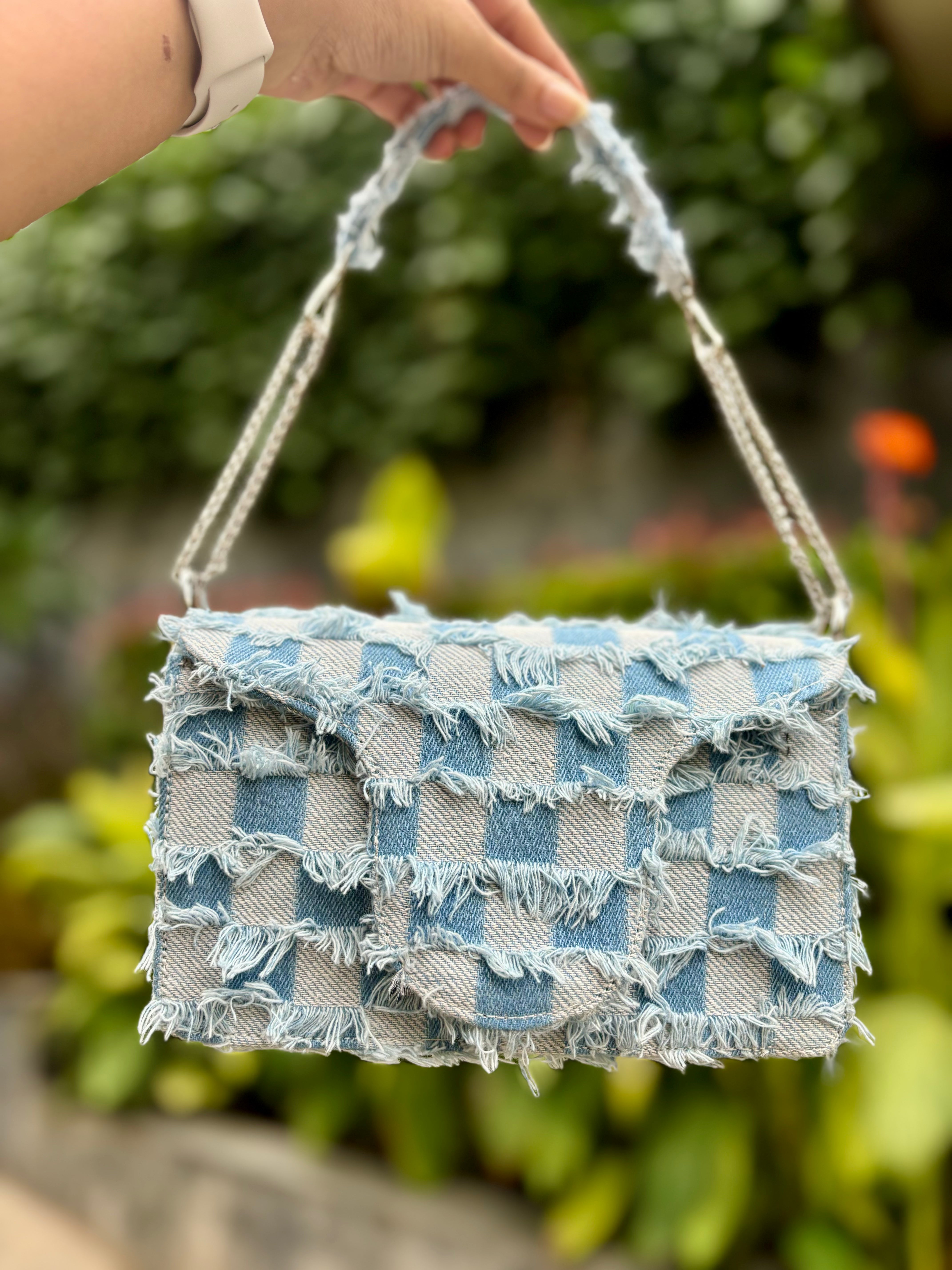Frayed Denim Flap Bag - Ozel