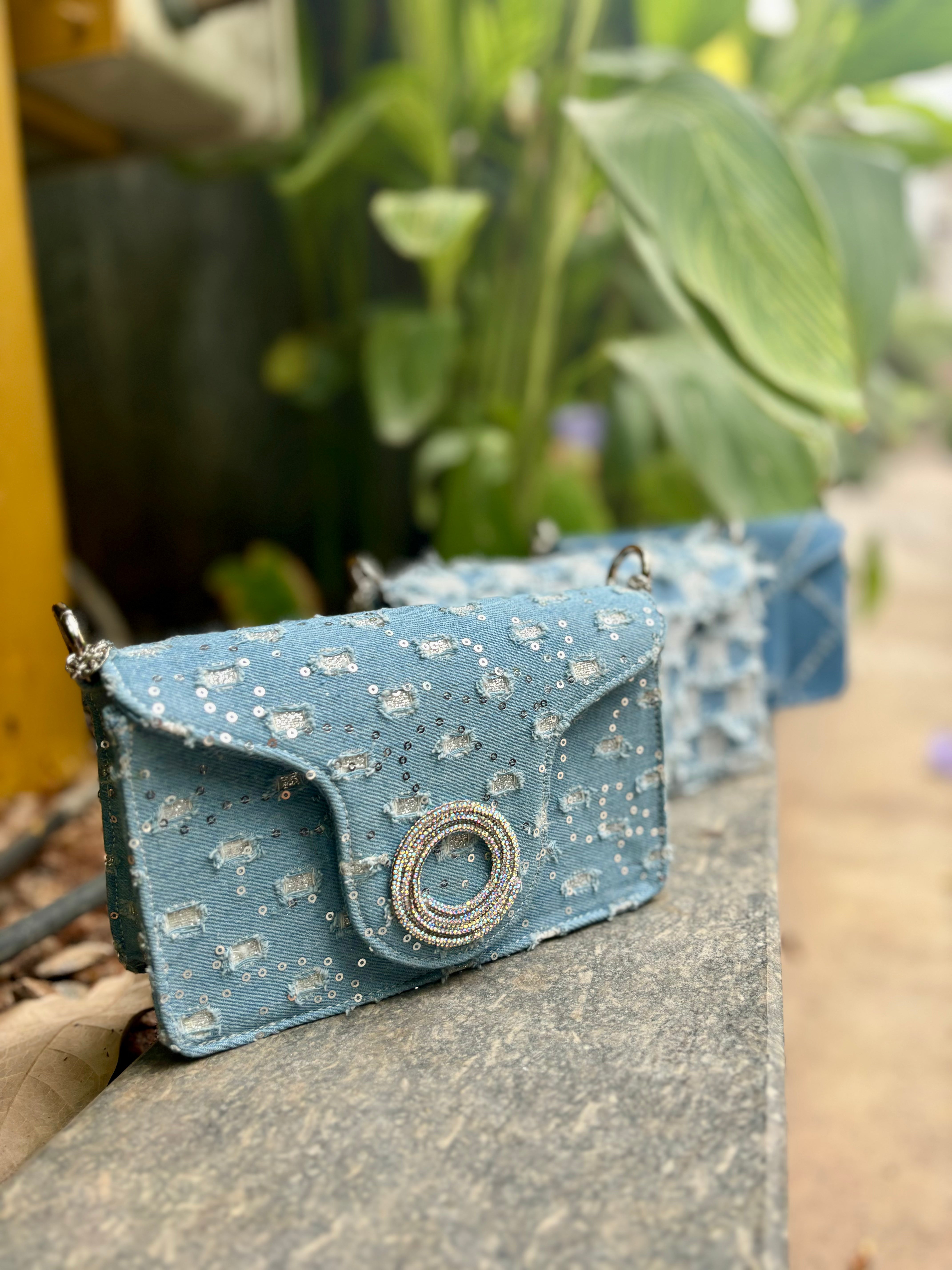 Sequin Denim Flap Bag - Ozel