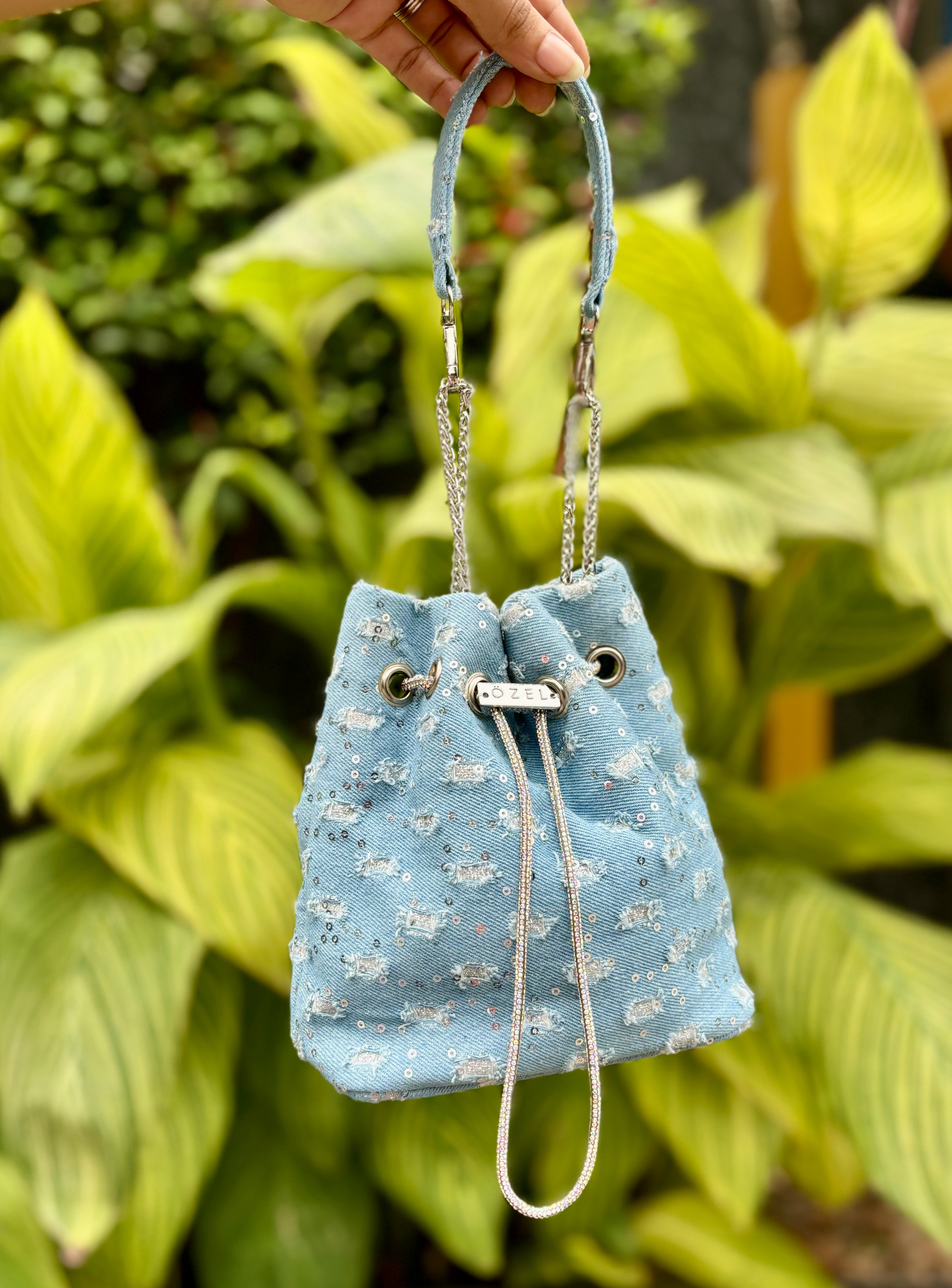 Sequin Denim Bucket Bag - Ozel