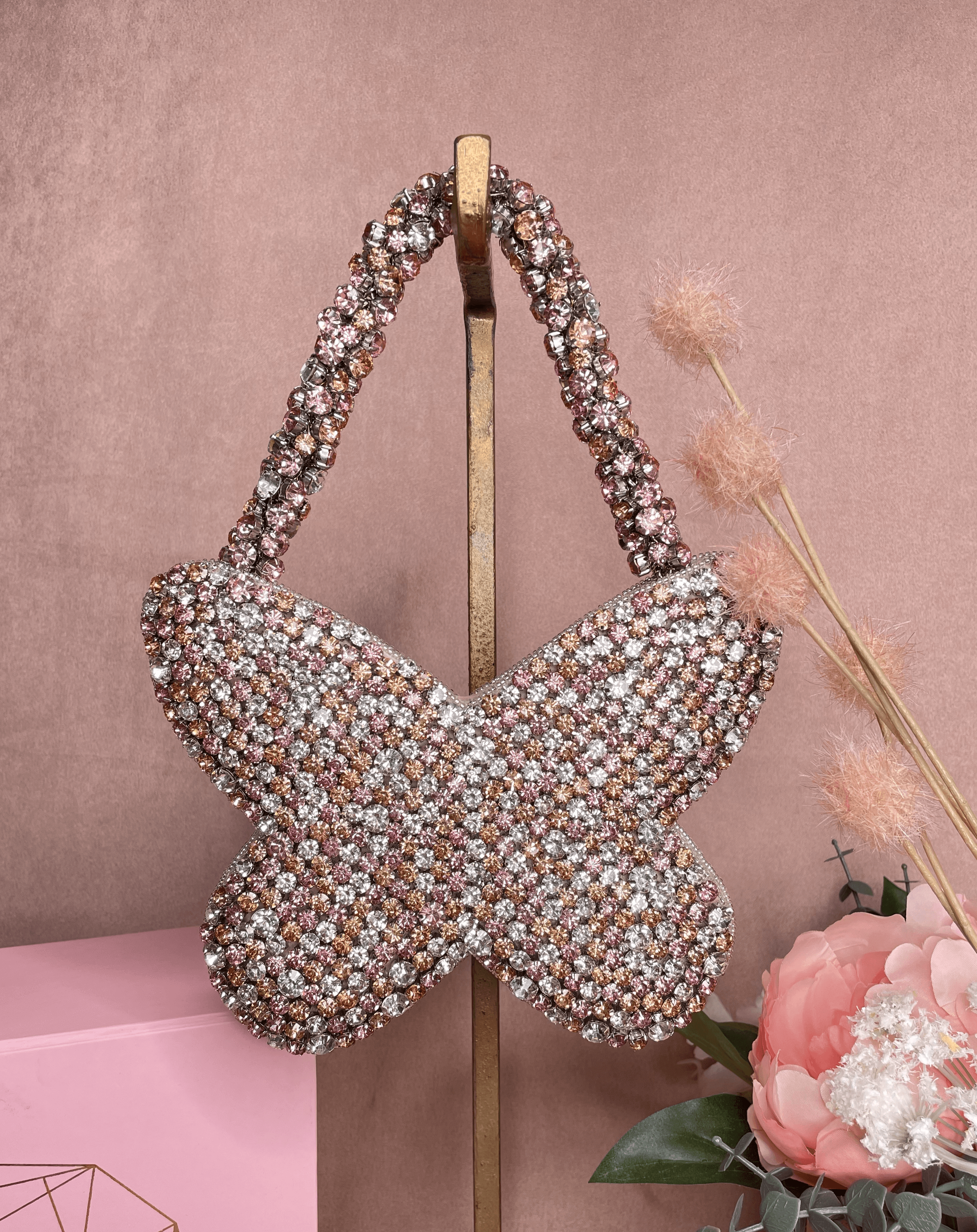 Multi colour Rhinestone Butterfly Bag