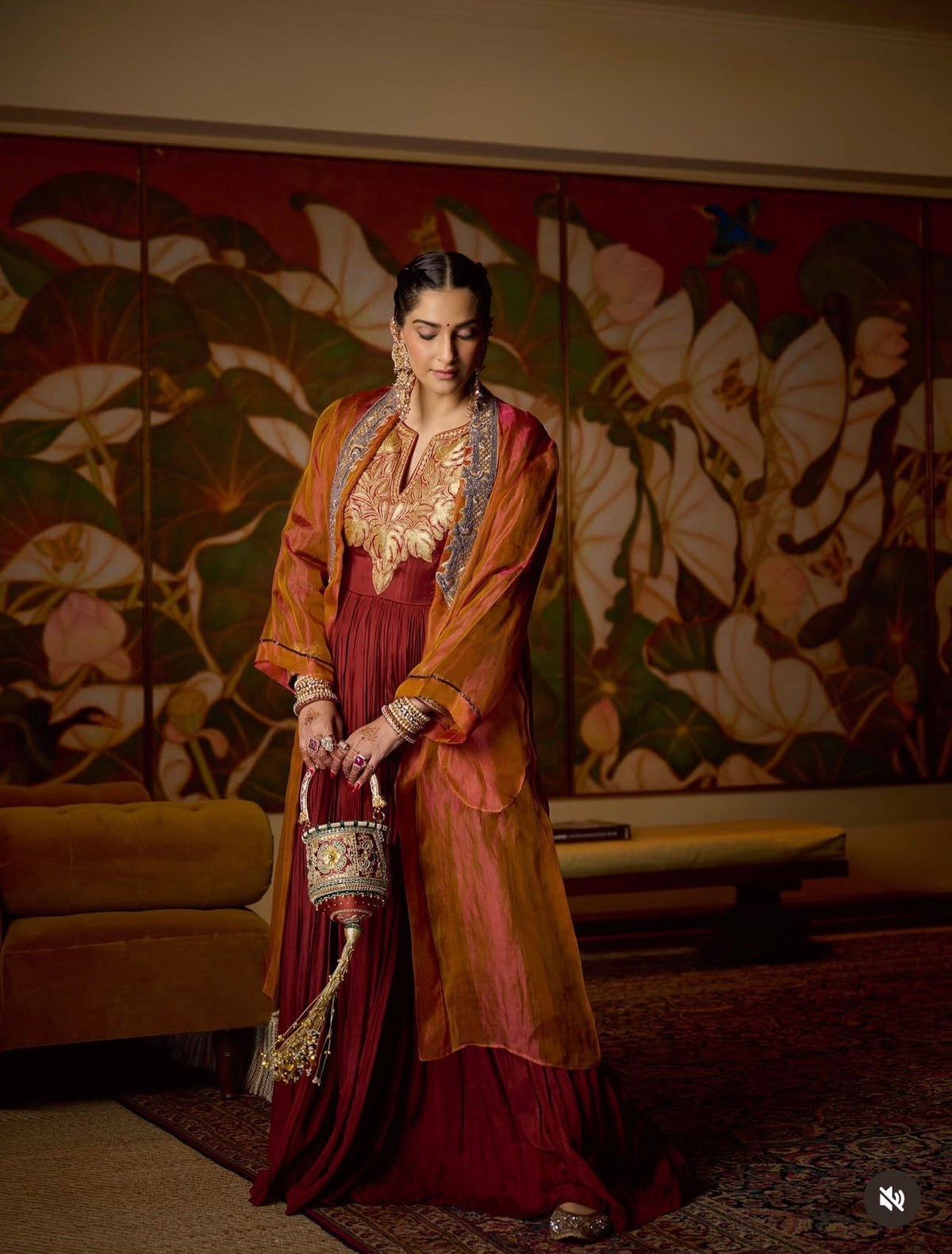 Sonam Kapoor with Lionela Hasli Bucket Bag - Rust