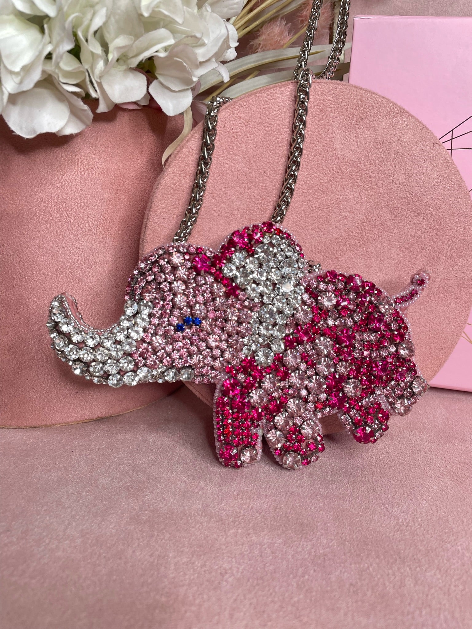 Pink & Silver Rhinestone Elephant Bag