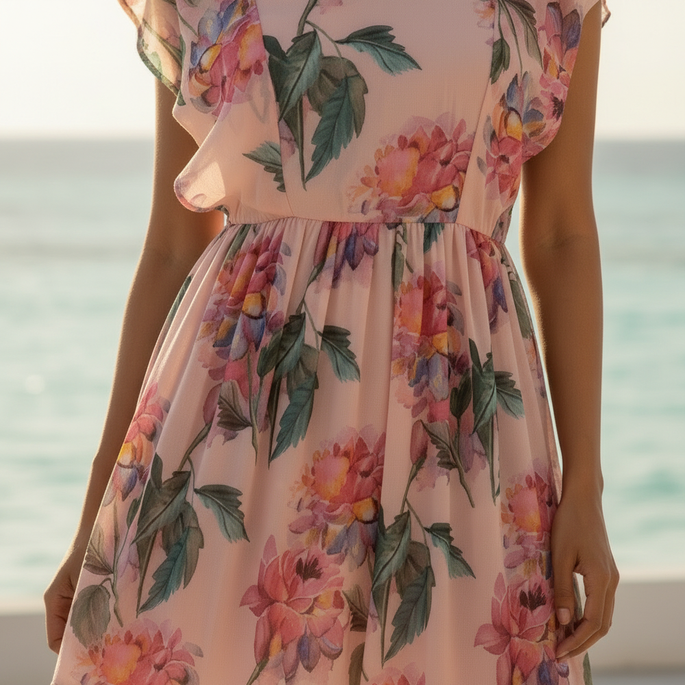 Isla floral chiffon dress – light Indian designer dress by Ozel