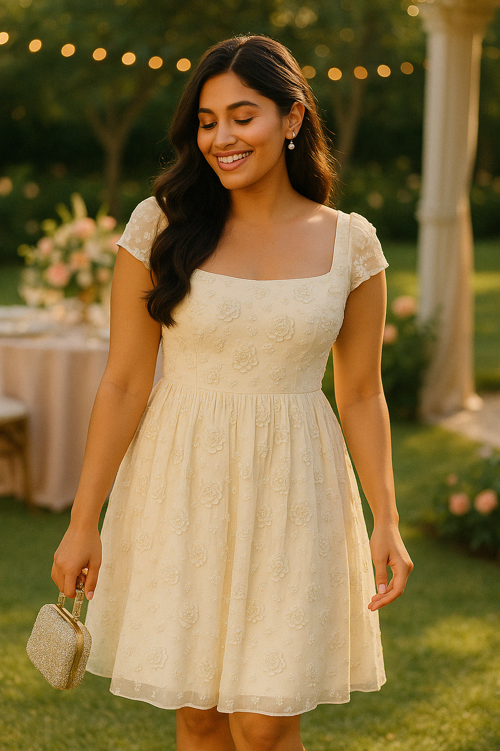 Ivory 3D Flowers Dress
