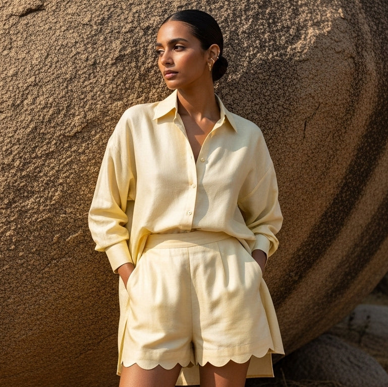 Shirt and Scalloped Shorts Coord Set