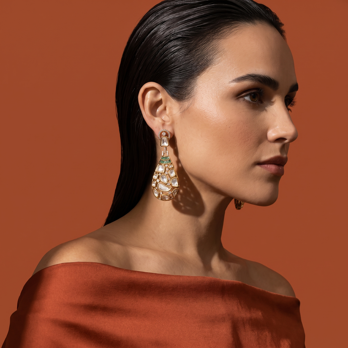 Inaya Emerald Polki Drop Earrings