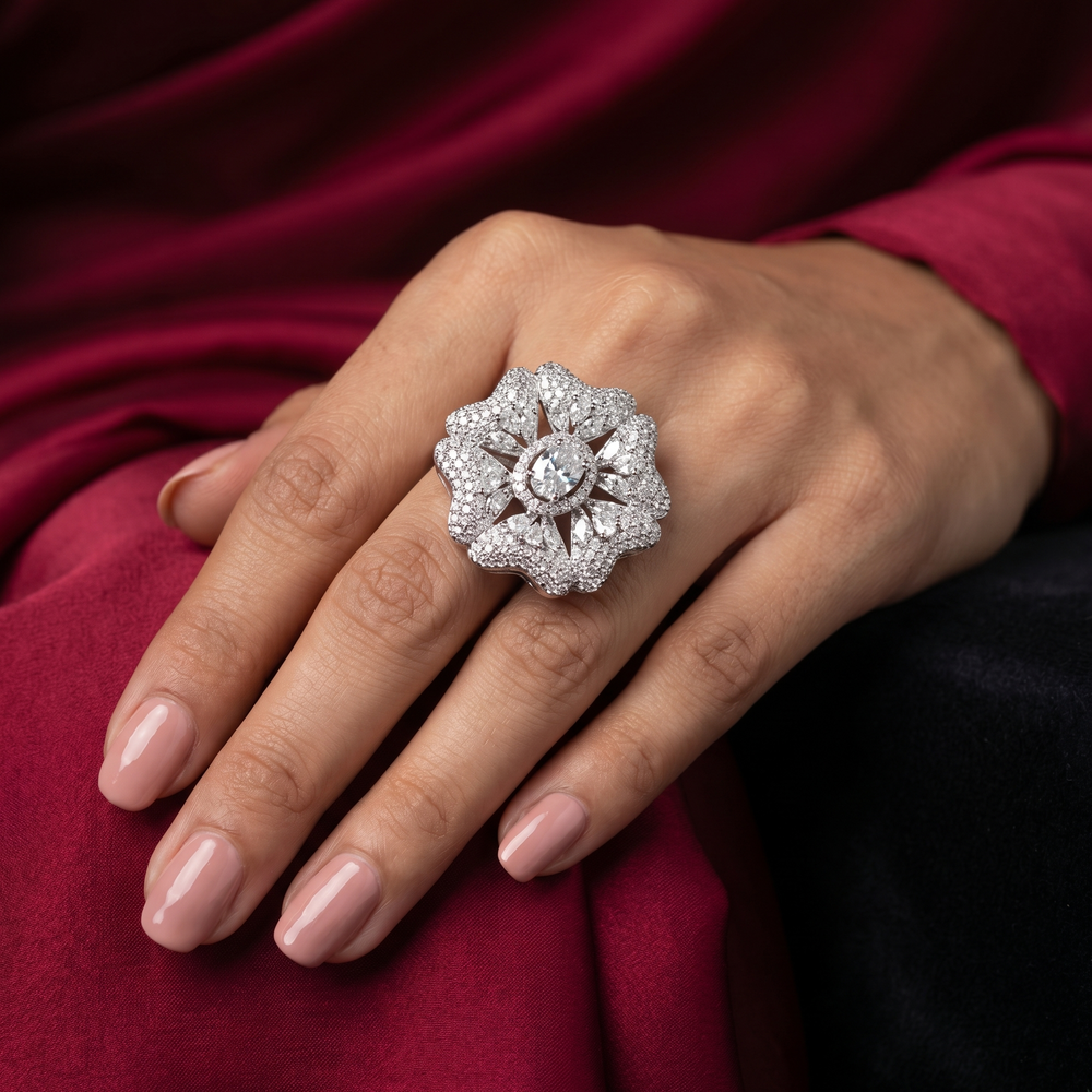 Ishaya diamond bloom ring – radiant Indian heirloom by Ozel