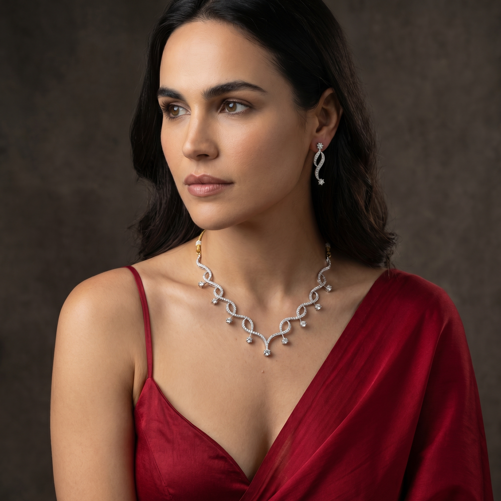 Ishira diamond vine necklace and earrings set by Ozel