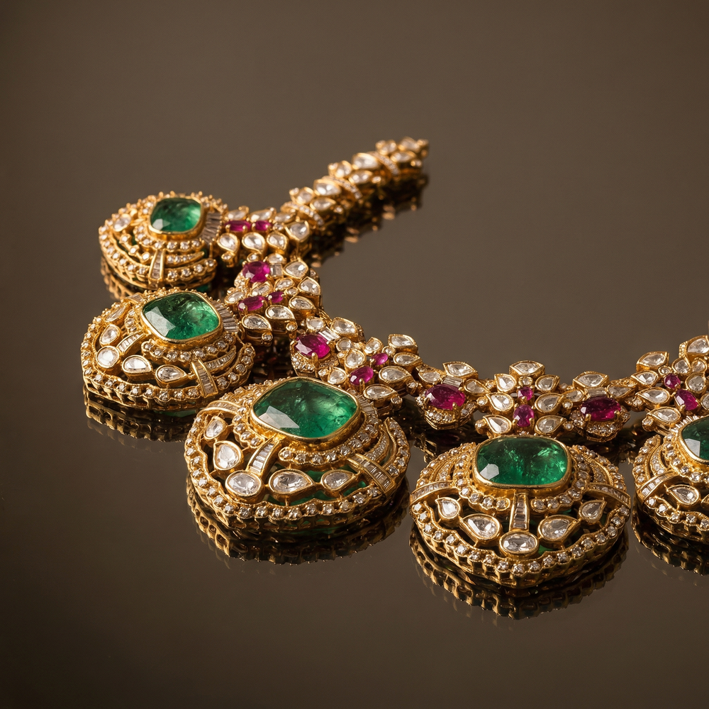 Meera Emerald Kundan Chand Necklace – handcrafted kundan chand necklace by Ozel