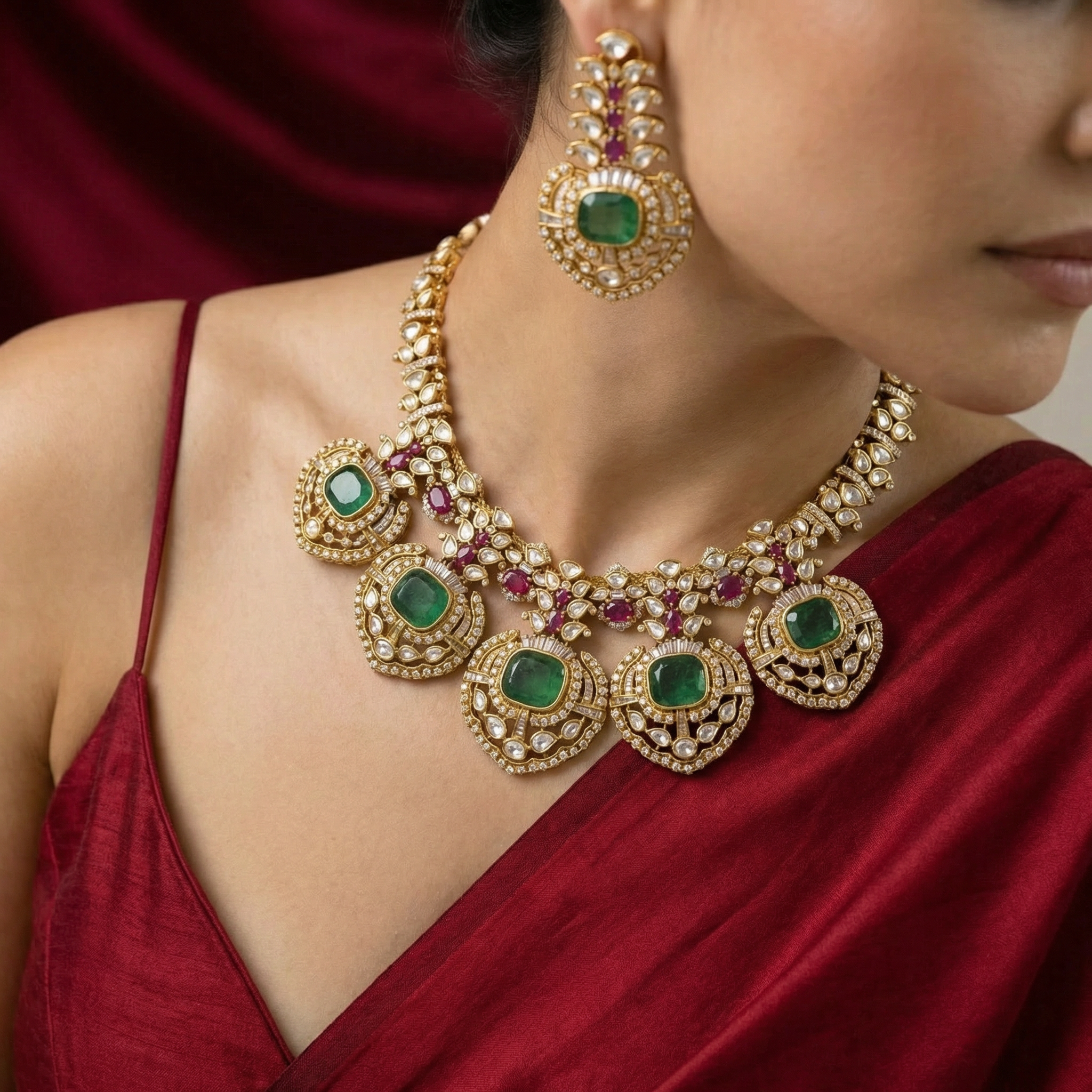 Meera Emerald Kundan Chand Necklace