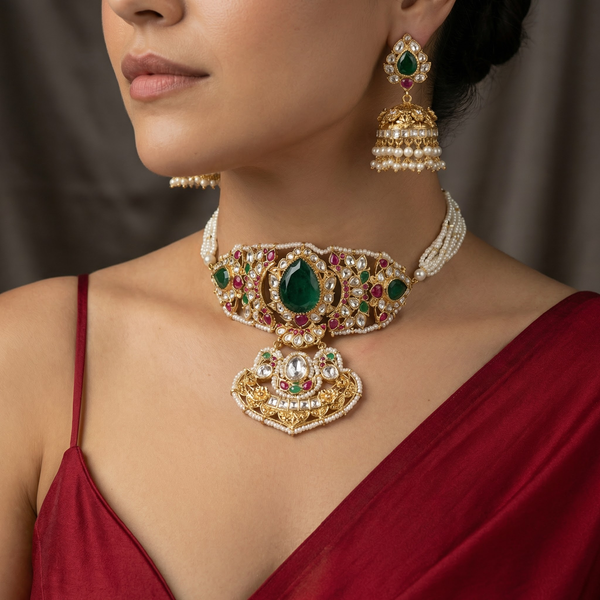Jadau Panna Pearl Choker Set
