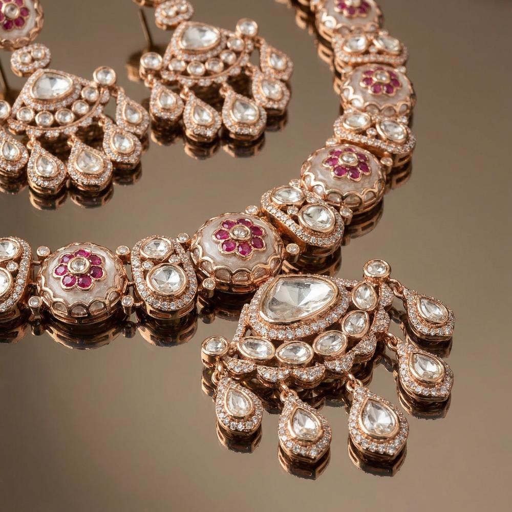 Ruhani Meena Necklace Set – ornate meenakari set by Ozel