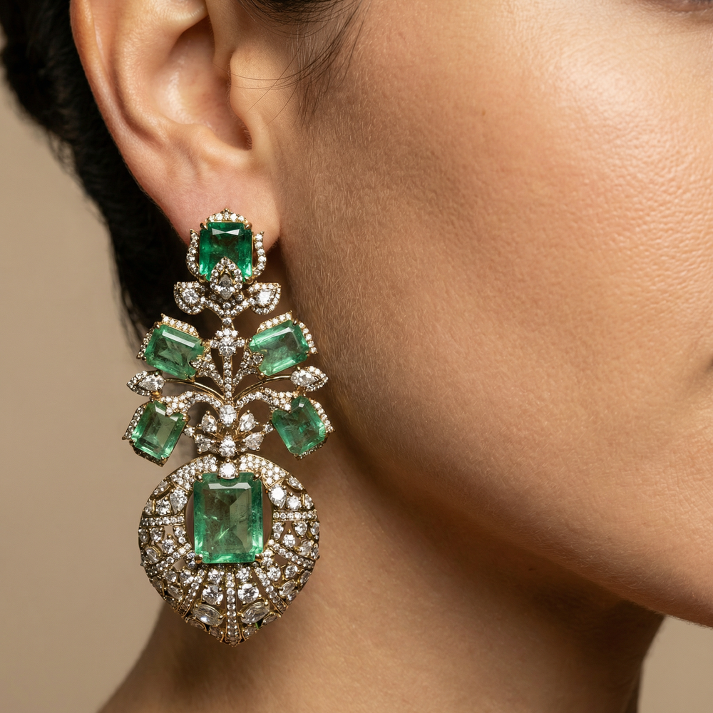 Zafira bloom statement earrings with kundan stones and pearl drops
