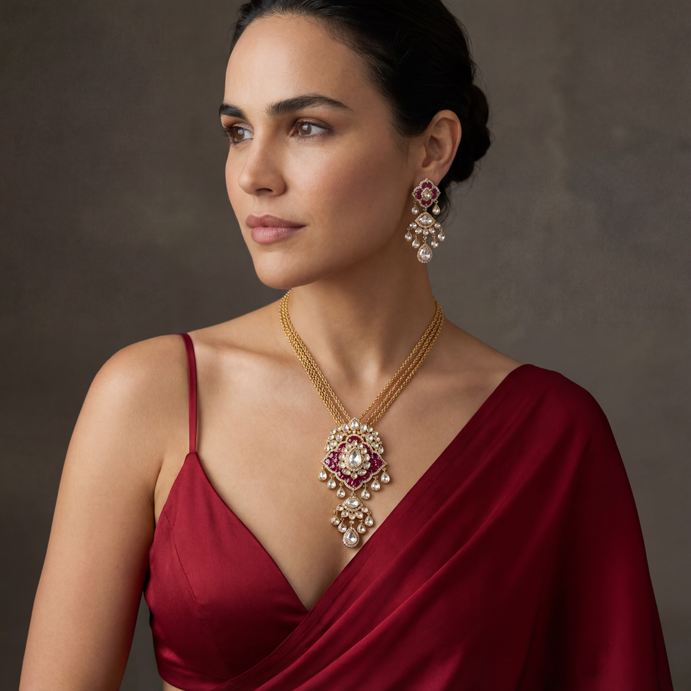 Janvi kundan necklace and earrings set – handcrafted Indian kundan jewelry by Ozel