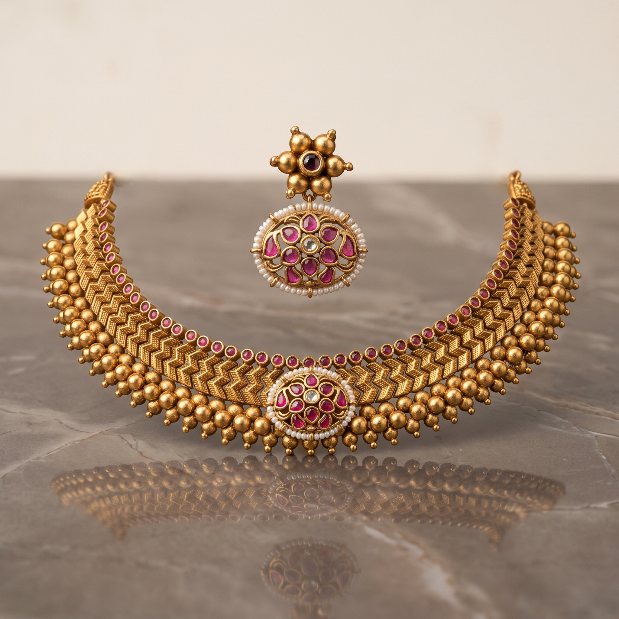 Kavin Antique Gold Choker Set