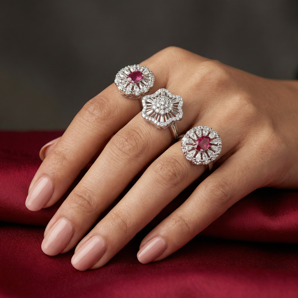 Kavya blossom trio ring – handcrafted Indian heirloom by Ozel