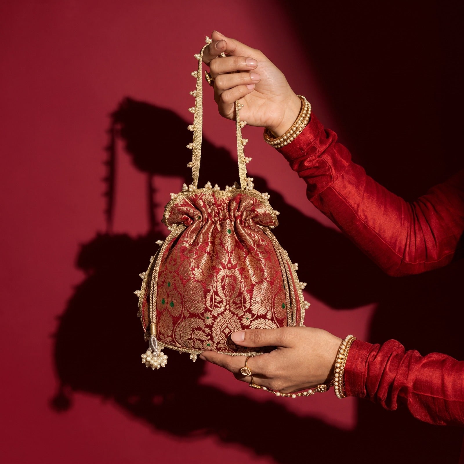 Red Brocade Potli Bag