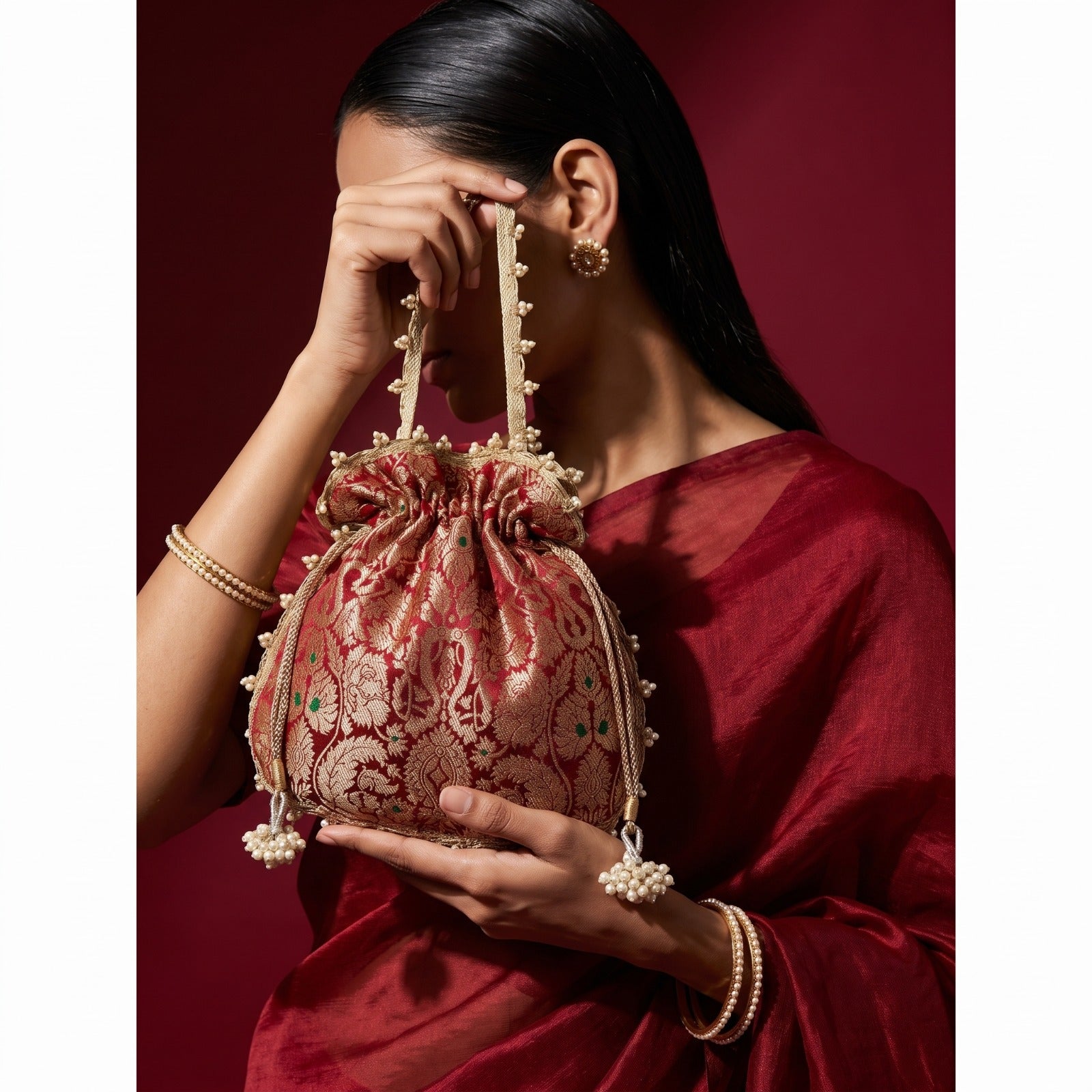Red Brocade Potli Bag