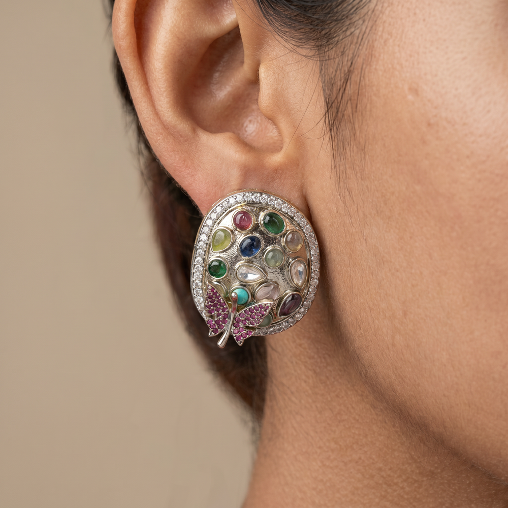 Maerika multicolor gemstone studs with butterfly motif — Ozel