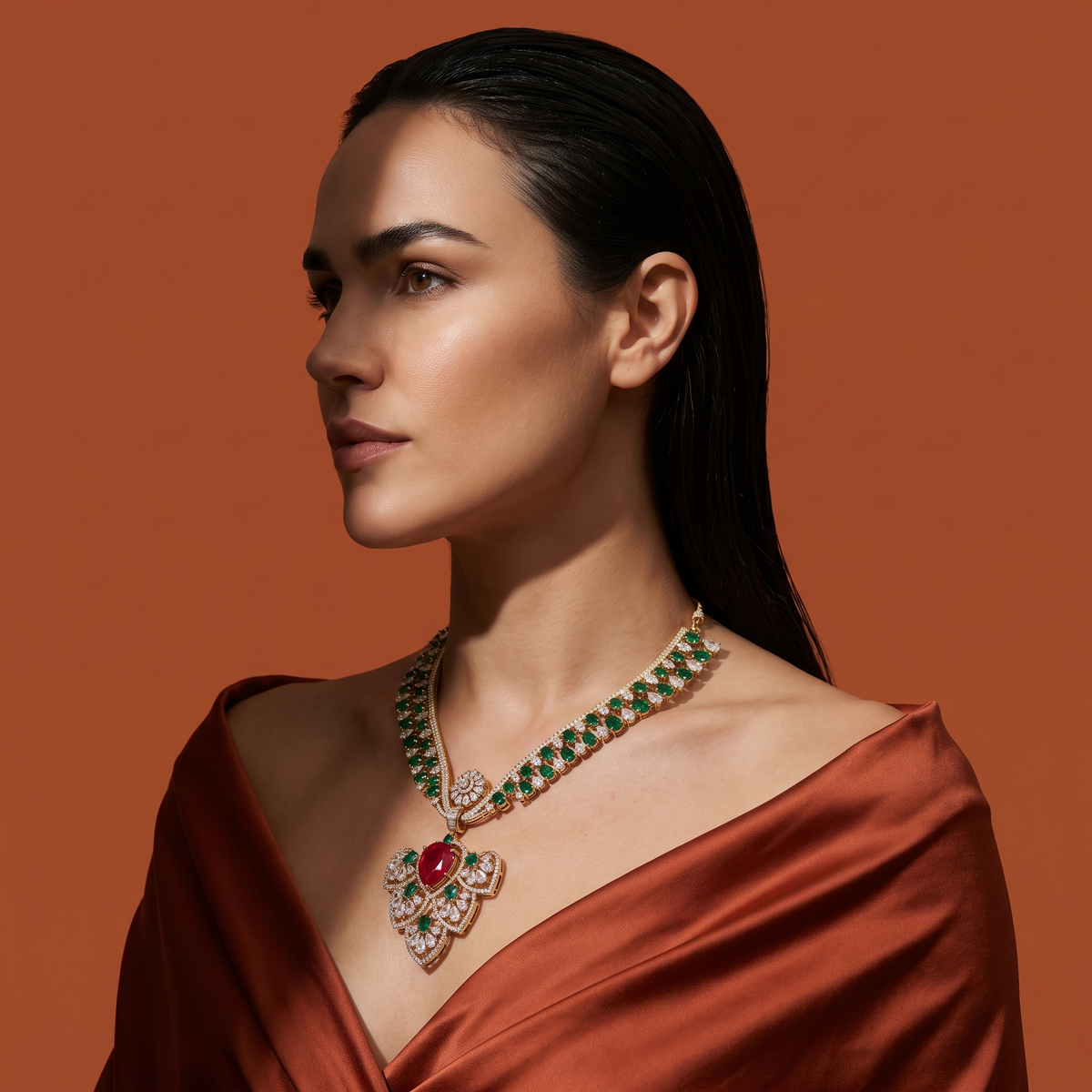 Maira Ruby Emerald Necklace Set