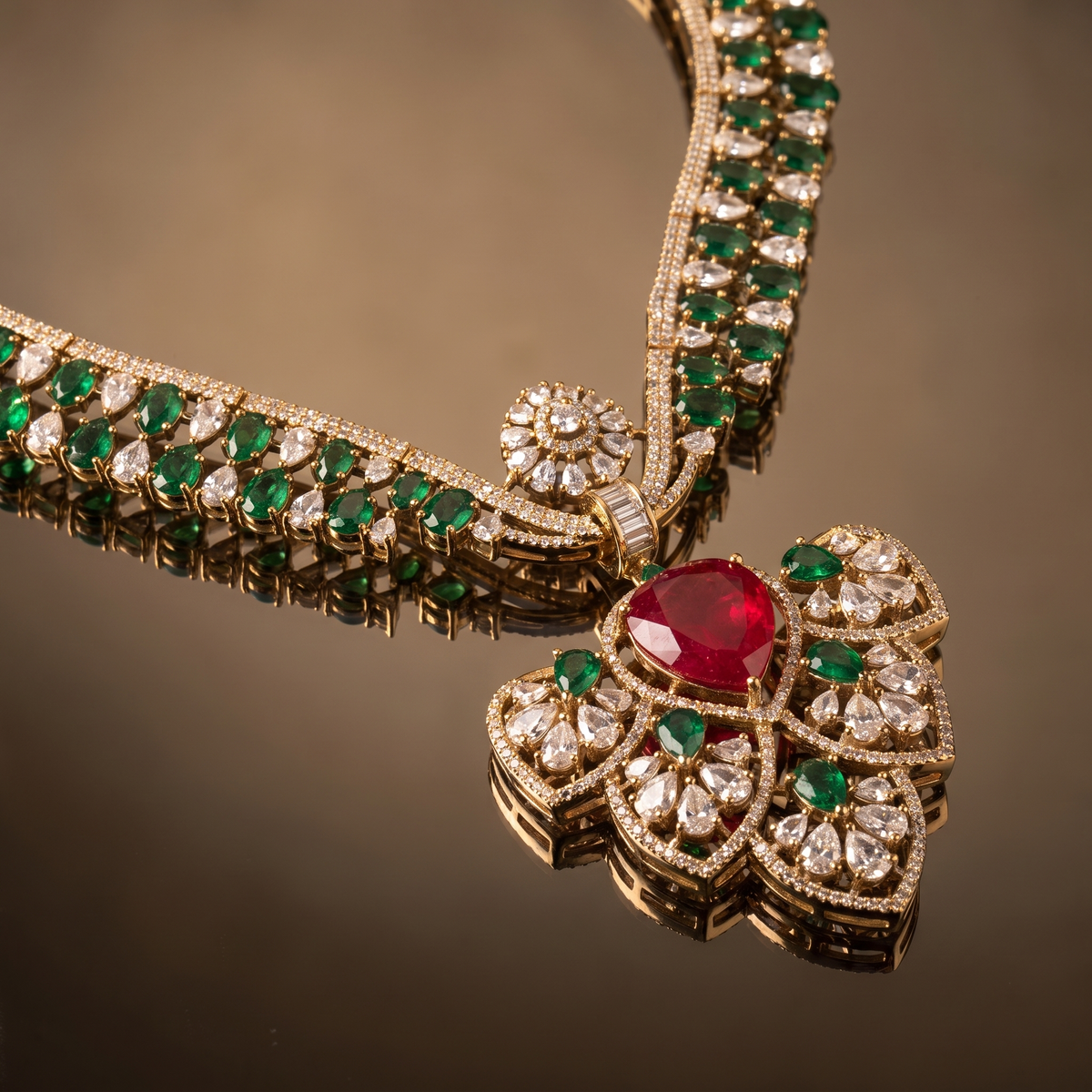 Maira Ruby Emerald Necklace Set