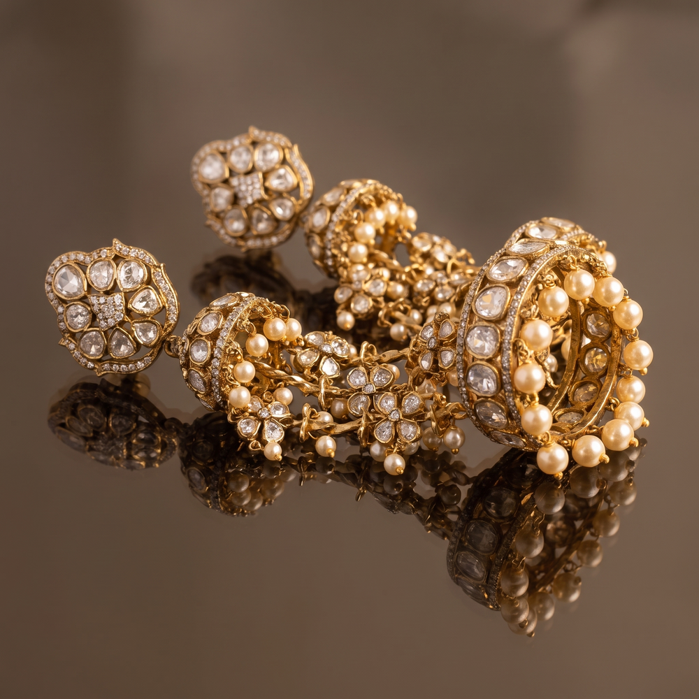 Meherika Kundan Pearl Chandelier Earrings