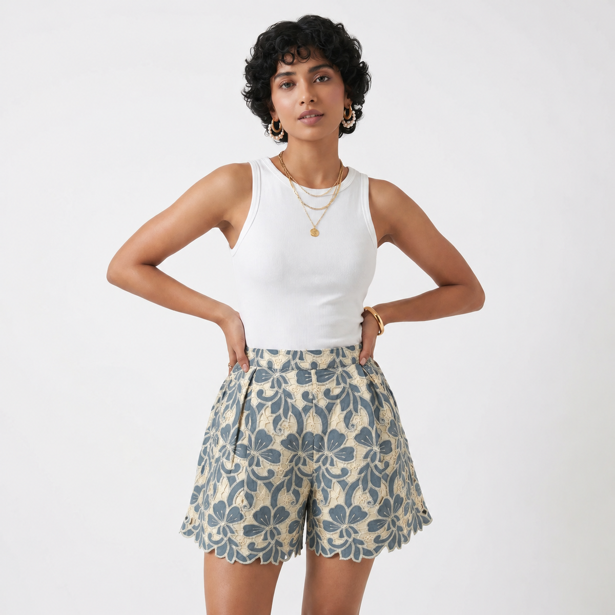 Floral Cutwork Shorts
