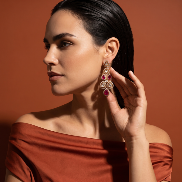 Miraya Ruby Kundan Drop Earrings